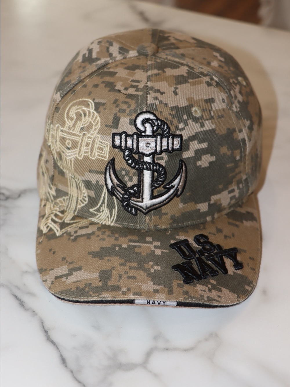 US Navy Camo Anchor Baseball Cap - Brown/Green